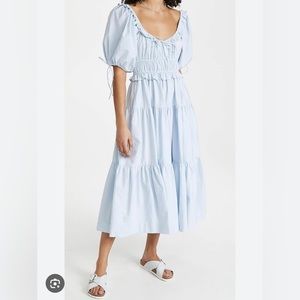 En Saison blue midi cotton poplin puff sleeve dress xs